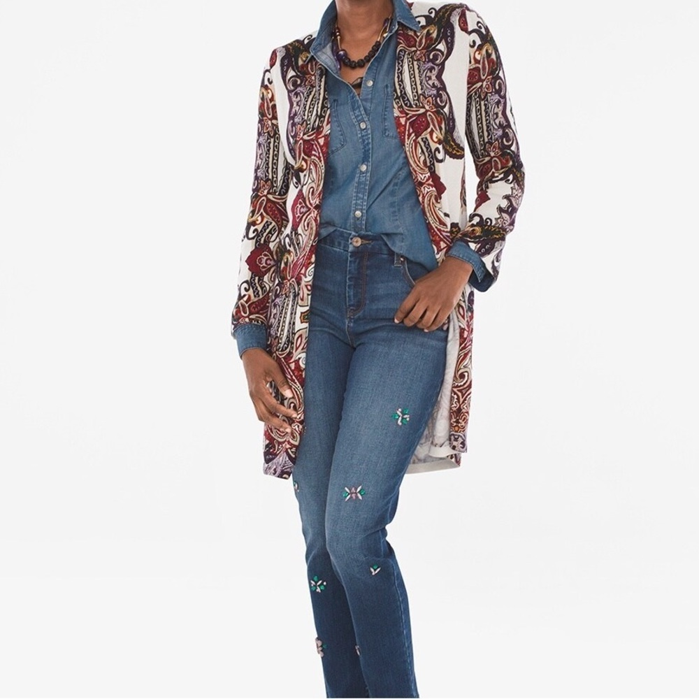 Chico's Long Paisley Cardigan